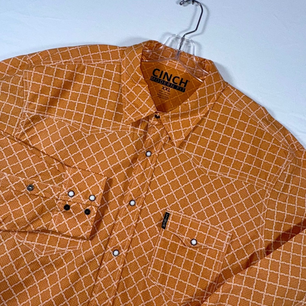 Cinch Modern Fit Orange Geometric Western Snap Shirt XXL MTW1312049